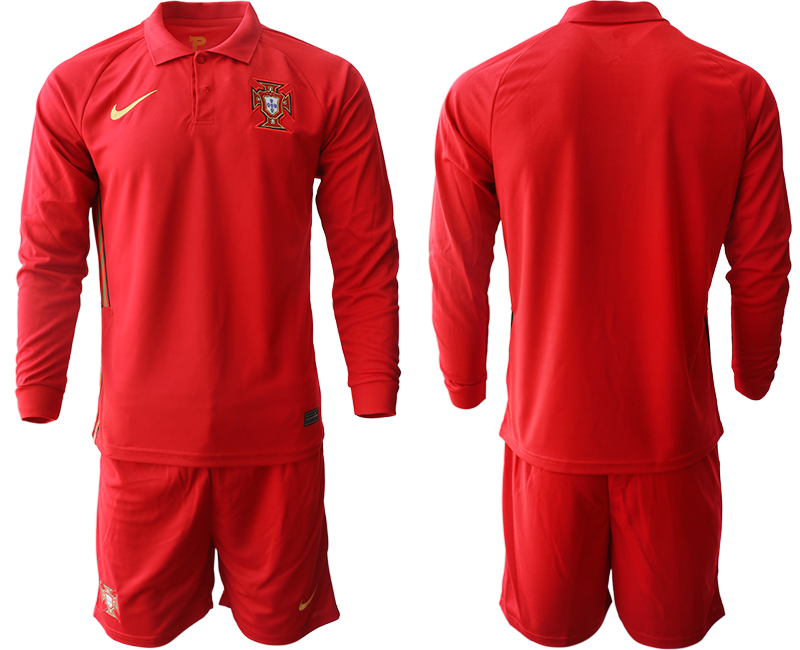 Men 2021 European Cup Portugal home red Long sleeve  Soccer Jersey